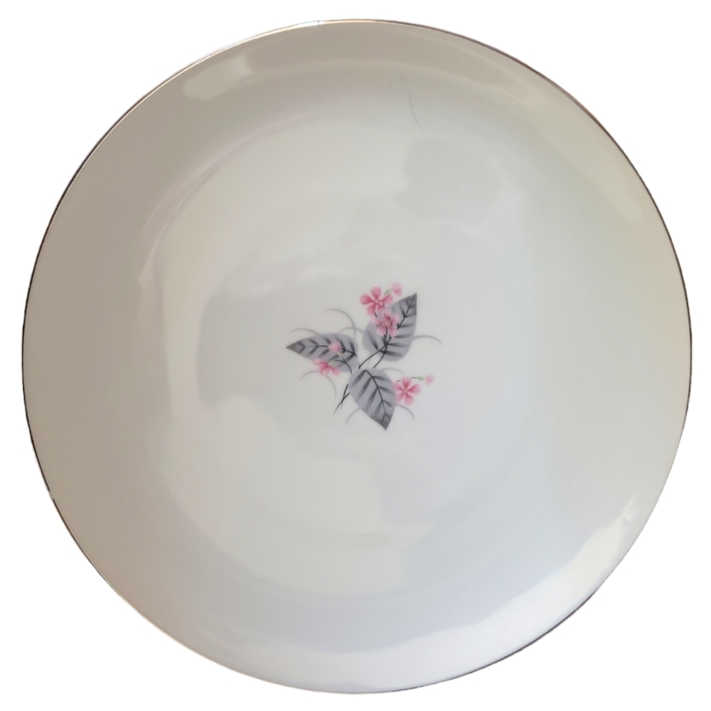 1 Vtg 50's Lyric By Narumi Japan 10.5" Dinner Plate Pink Flowers Gray Leaves